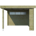 Chalet Moderne 13,8m² + extension 400cm en bois traité 44mm avec porte double vitrée+2 fenêtres - Gardenas