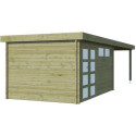 Chalet Moderne 13,8m² + extension 400cm en bois traité 44mm avec porte double vitrée+2 fenêtres - Gardenas