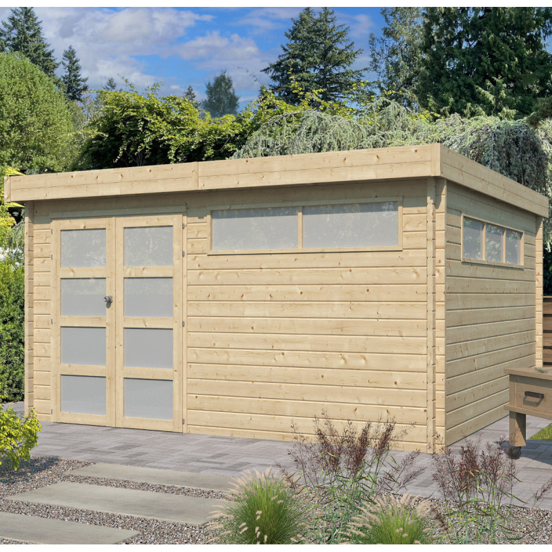 Chalet Modernе 17,39m² en bois massif 44mm avec porte double vitrée+2 fenêtres - Gardenas