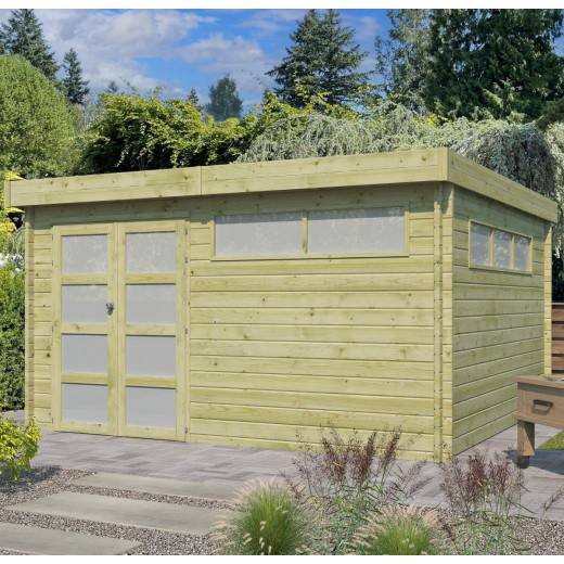 Chalet Moderne 17,39m² en bois traité 44mm avec porte double vitrée+2 fenêtres - Gardenas