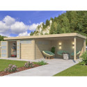Chalet Moderne 17,39m² + extension 400cm en bois massif 44mm avec porte double vitrée+2 fenêtres - Gardenas