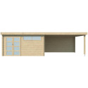 Chalet Moderne 17,39m² + extension 400cm en bois massif 44mm avec porte double vitrée+2 fenêtres - Gardenas
