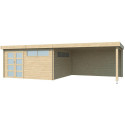Chalet Moderne 17,39m² + extension 400cm en bois massif 44mm avec porte double vitrée+2 fenêtres - Gardenas