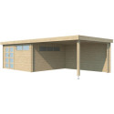 Chalet Moderne 17,39m² + extension 400cm en bois massif 44mm avec porte double vitrée+2 fenêtres - Gardenas