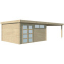 Chalet Moderne 17,39m² + extension 400cm en bois massif 44mm avec porte double vitrée+2 fenêtres - Gardenas
