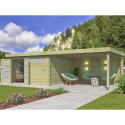 Chalet Moderne 17,39m² + extension 400cm en bois traité 44mm avec porte double vitrée+2 fenêtres - Gardenas