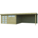 Chalet Moderne 17,39m² + extension 400cm en bois traité 44mm avec porte double vitrée+2 fenêtres - Gardenas