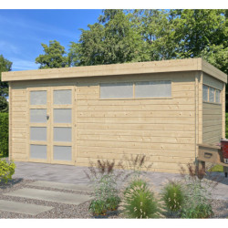 Chalet Modern 16,74m² en bois massif 44mm avec porte double vitrée+2 fenêtres - Gardenas