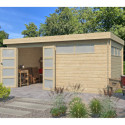 Chalet Modern 16,74m² en bois massif 44mm avec porte double vitrée+2 fenêtres - Gardenas