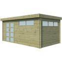 Chalet Moderne 16,74m² en bois traité 44mm avec porte double vitrée+2 fenêtres - Gardenas