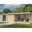 Chalet Moderne 16,74m² + extension 400cm en bois massif 44mm avec porte double vitrée+2 fenêtres - Gardenas
