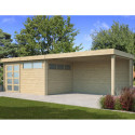 Chalet Moderne 16,74m² + extension 400cm en bois massif 44mm avec porte double vitrée+2 fenêtres - Gardenas