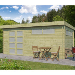 Chalet Moderne 21,09m² en bois traité 44mm avec porte double vitrée+2 fenêtres - Gardenas