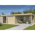 Chalet Moderne 21,09m² + extension 400cm en bois massif 44mm avec porte double vitrée+2 fenêtres - Gardenas