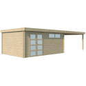 Chalet Moderne 21,09m² + extension 400cm en bois massif 44mm avec porte double vitrée+2 fenêtres - Gardenas