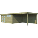 Chalet Modern 21,09m² + extension 400cm en bois traité 44mm avec porte double vitrée+2 fenêtres - Gardenas