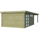 Chalet Modern 21,09m² + extension 400cm en bois traité 44mm avec porte double vitrée+2 fenêtres - Gardenas
