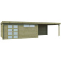 Chalet Modern 21,09m² + extension 400cm en bois traité 44mm avec porte double vitrée+2 fenêtres - Gardenas