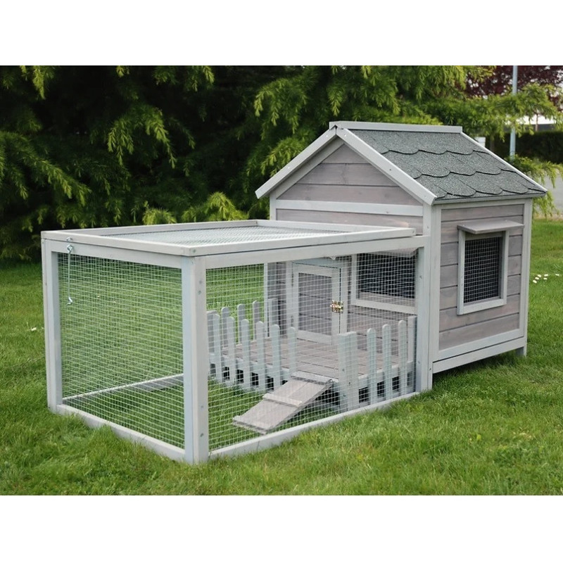 Clapier d’extérieur en bois 145x74x82cm gris Cottage Animals - Lifland