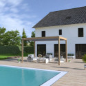 Pergola bioclimatique autoportante en alu aspect bois 3x4m - lames blanches - store latéral - Ombrea