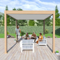 Pergola bioclimatique autoportante en alu aspect bois 3x4m - lames blanches - store latéral - Ombrea