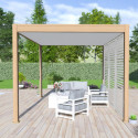 Pergola bioclimatique autoportante en alu aspect bois 3x4m - lames blanches - store latéral - Ombrea