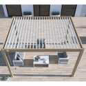 Pergola bioclimatique autoportante en alu aspect bois 3x4m - lames blanches - store latéral - Ombrea