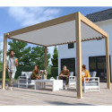 Pergola bioclimatique autoportante en alu aspect bois 3x4m - lames blanches - store latéral - Ombrea