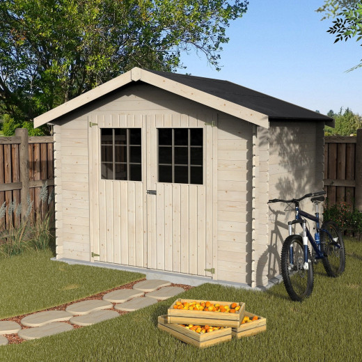 Abri de jardin Flosova 6,75m² en bois massif 28mm avec double porte – Décor et Jardin