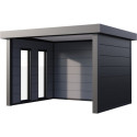Auvent de jardin en acier galvanisé gris anthracite 10,7m² Singolo 3630 avec 2 fenêtres - Telluria
