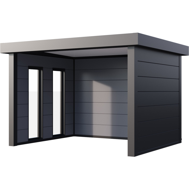 Auvent de jardin en acier galvanisé gris anthracite 10,7m² Singolo 3630 avec 2 fenêtres - Telluria