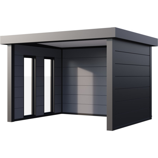 Auvent de jardin en acier galvanisé gris anthracite 10,7m² Singolo 3630 avec 2 fenêtres - Telluria