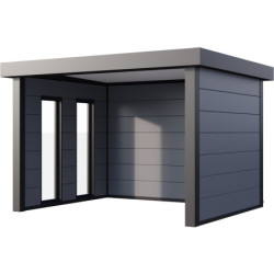 Auvent de jardin en acier galvanisé gris clair 10,7m² Singolo 3630 avec 2 fenêtres - Telluria