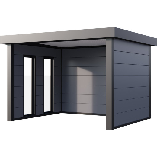 Auvent de jardin en acier galvanisé gris clair 10,7m² Singolo 3630 avec 2 fenêtres - Telluria