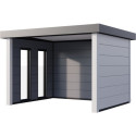 Auvent de jardin en acier galvanisé gris blanc 10,7m² Singolo 3630 avec 2 fenêtres - Telluria