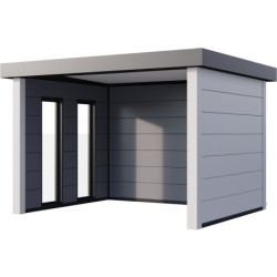 Auvent de jardin en acier galvanisé gris blanc 10,7m² Singolo 3630 avec 2 fenêtres - Telluria