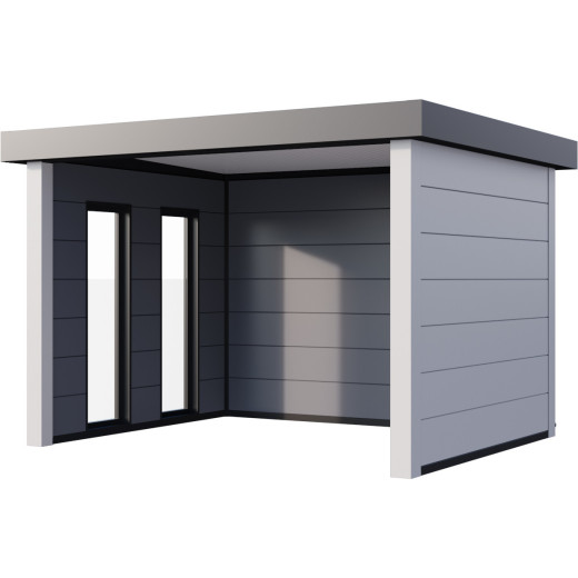 Auvent de jardin en acier galvanisé gris blanc 10,7m² Singolo 3630 avec 2 fenêtres - Telluria