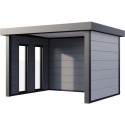 Auvent de jardin en acier galvanisé gris blanc 10,7m² Singolo 3630 avec 2 fenêtres - Telluria