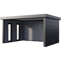 Auvent de jardin en acier galvanisé gris anthracite 17,1m² Singolo 4836 avec 2 fenêtres - Telluria
