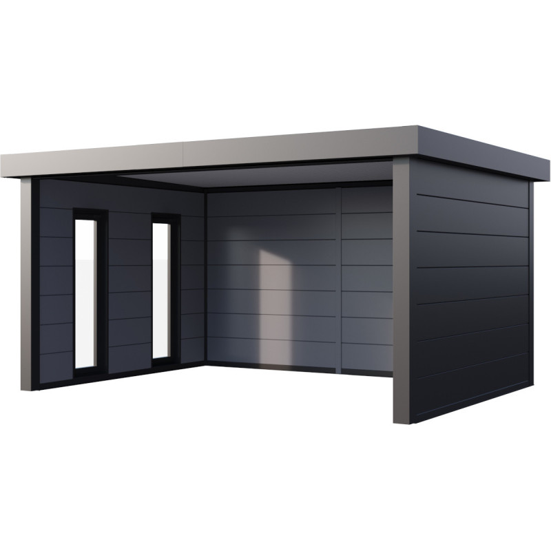 Auvent de jardin en acier galvanisé gris anthracite 17,1m² Singolo 4836 avec 2 fenêtres - Telluria