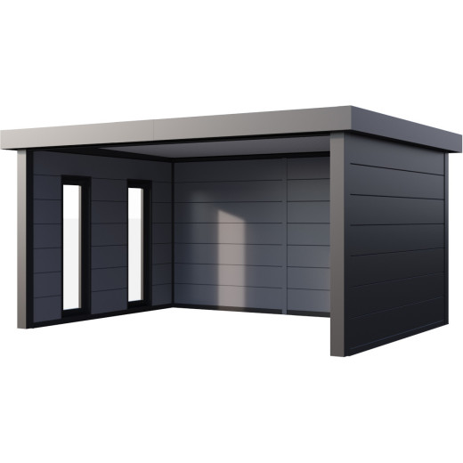 Auvent de jardin en acier galvanisé gris anthracite 17,1m² Singolo 4836 avec 2 fenêtres - Telluria