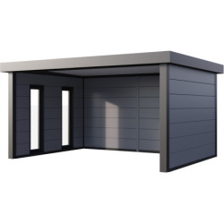 Auvent de jardin en acier galvanisé gris clair 17,1m² Singolo 4836 avec 2 fenêtres - Telluria