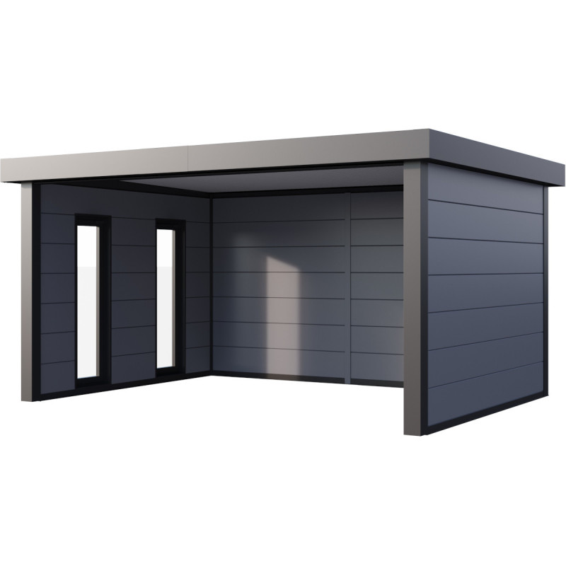 Auvent de jardin en acier galvanisé gris clair 17,1m² Singolo 4836 avec 2 fenêtres - Telluria