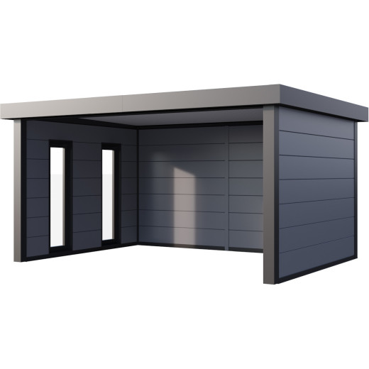 Auvent de jardin en acier galvanisé gris clair 17,1m² Singolo 4836 avec 2 fenêtres - Telluria