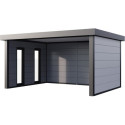 Auvent de jardin en acier galvanisé gris anthracite 17,1m² Singolo 4836 avec 2 fenêtres - Telluria