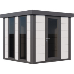 Pavillon de jardin en acier galvanisé blanc + angles gris 5,7m² Luminato 2424 avec 2 fenêtres - Telluria