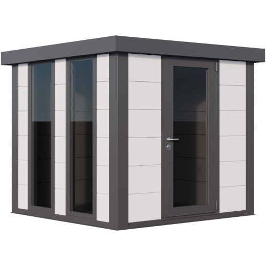 Pavillon de jardin en acier galvanisé blanc + angles gris 5,7m² Luminato 2424 avec 2 fenêtres - Telluria