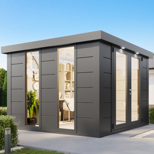 Pavillon de jardin en acier galvanisé gris anthracite 8,9m² Luminato 3030 avec 2 fenêtres - Telluria