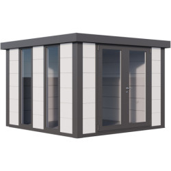 Pavillon de jardin en acier galvanisé blanc + angles gris 8,9m² Luminato 3030 avec 2 fenêtres - Telluria