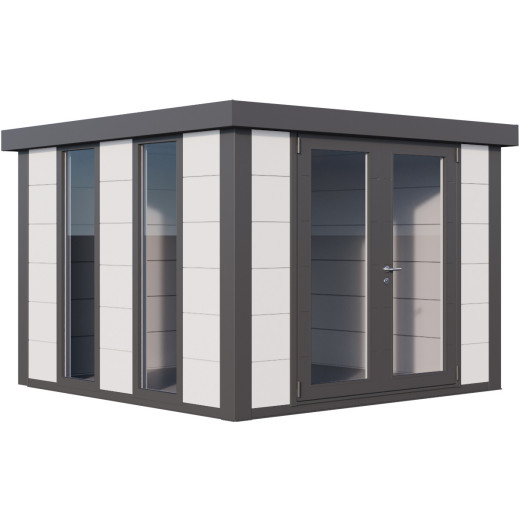 Pavillon de jardin en acier galvanisé blanc + angles gris 8,9m² Luminato 3030 avec 2 fenêtres - Telluria